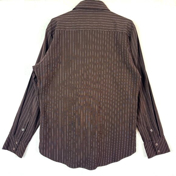7 DIAMONDS Striped Texture Stretch Long Sleeve Button Up Shirt Mens L Brown - Picture 4 of 8
